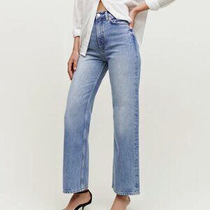 REFORMATION Wilder High Rise Wide Leg Cropped Jeans in "Dillon" wash